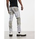 Skinny jeans in gray snake print croc leather look with contrast panels