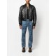 Front press-stud fastening leather jacket