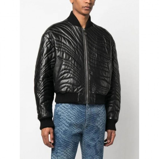 Front press-stud fastening leather jacket