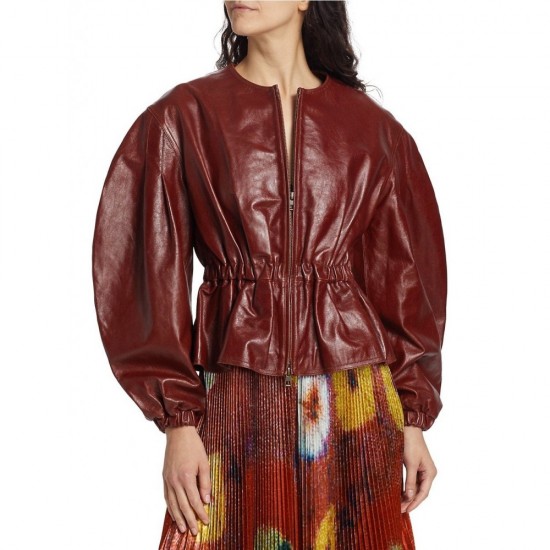 Balloon-Sleeve Leather Jacket