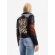 Womens black printed pure leather jacket