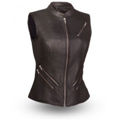 Ladies Leather Vest W/Purple Liner